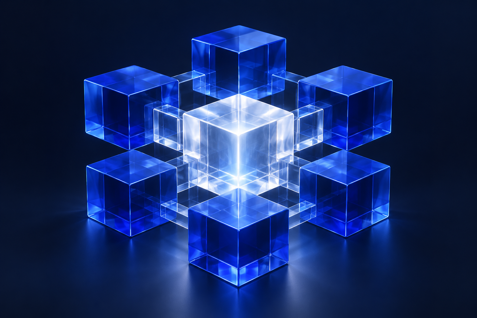 Abstract connected blue glass modules